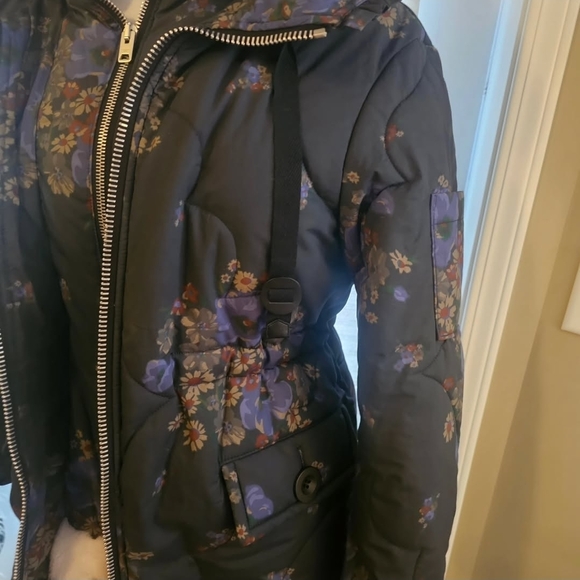 Coach Jackets & Blazers - Coach Black Quilted Puffer Jacket with Purple Floral Print
